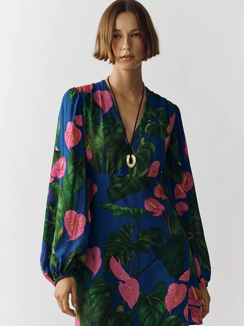 Farm Rio x Anthropologie V-Neck Island Motif Mini Dress - Size M NWT